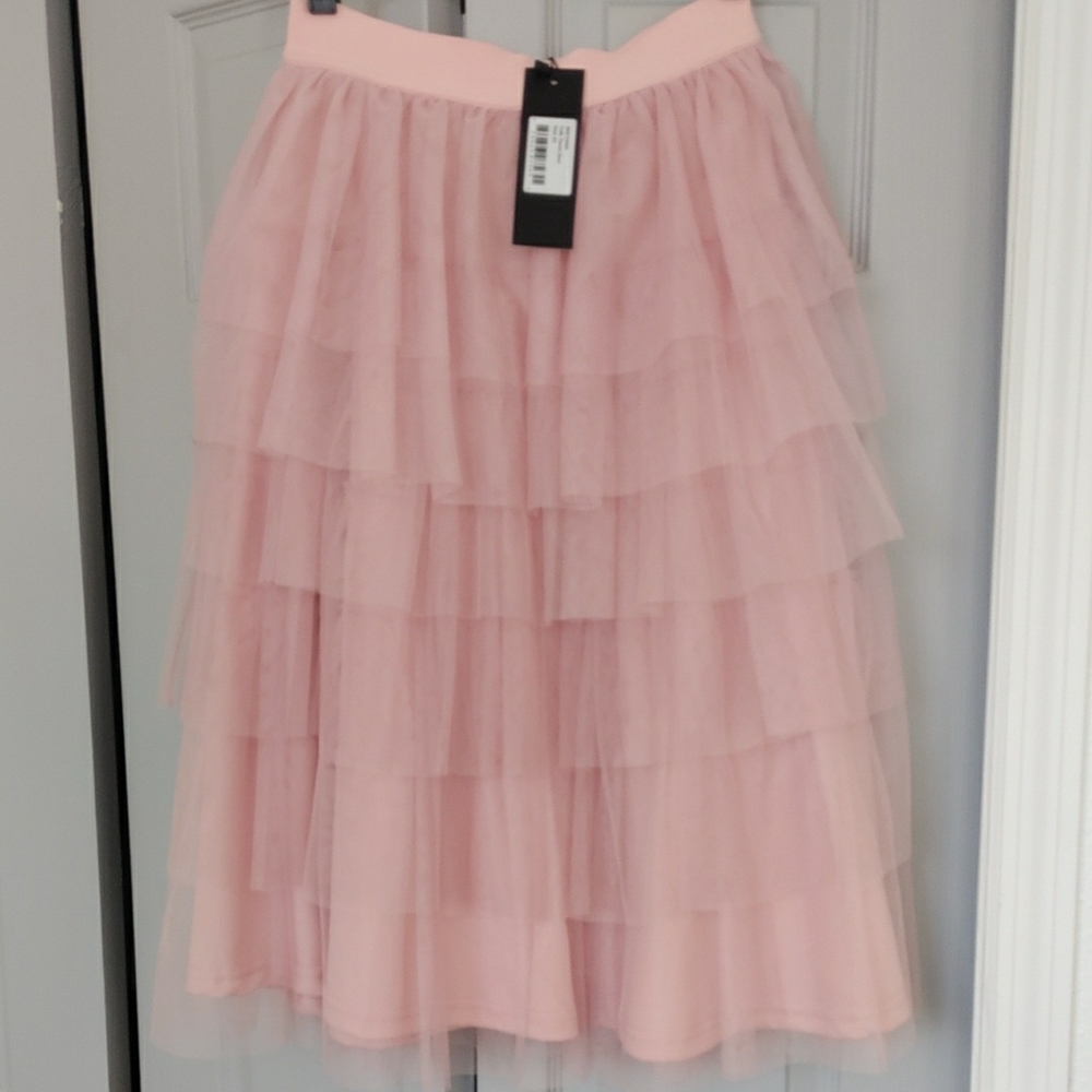 Elegant Pink Layered Tulle Skirt